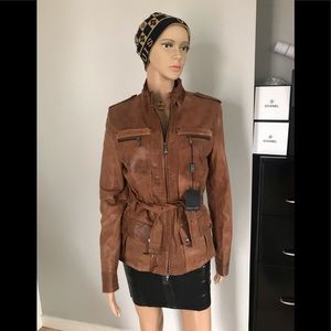 Real Italian leather brown jacket 36- fits medium